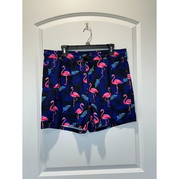 NWT Brisira Blue Flamingo Print Swim Trunks Size XL - Picture 1 of 7